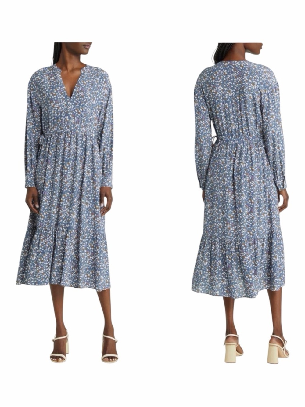 RAILS Maple Blue Ditsy Floral Print Long Sleeve Midi Dress. Size XS.